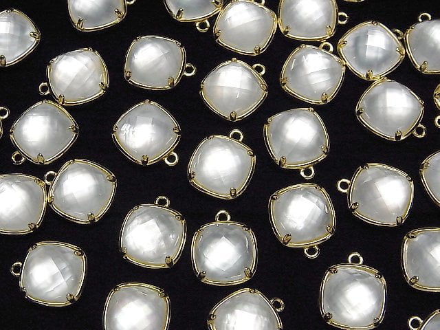 [Video] White Shell x Crystal AAA Bezel Setting Faceted Square 12x12mm [One Side] 18KGP 1pc