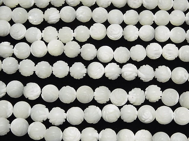 Mother of Pearl MOP AAA White Round Rose Cut 10mm half or 1strand beads (aprx.15inch / 38cm)