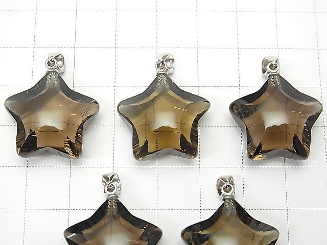 High Quality! Smoky Quartz AAA Star Pendant 20x20x11mm Silver925