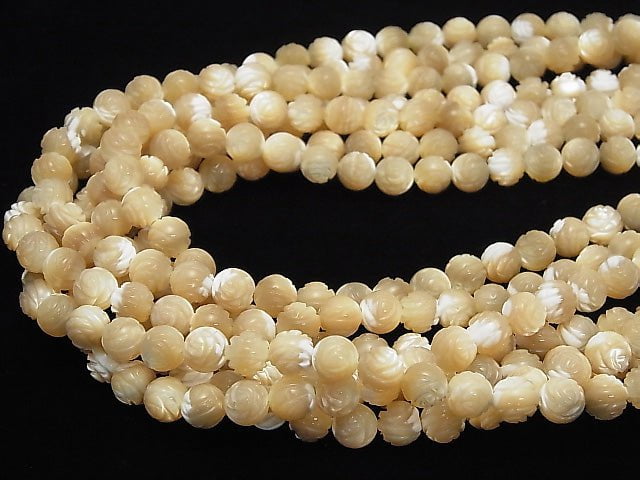 Mother of Pearl MOP AAA Beige Round Rose Cut 8mm half or 1strand beads (aprx.15inch / 38cm)