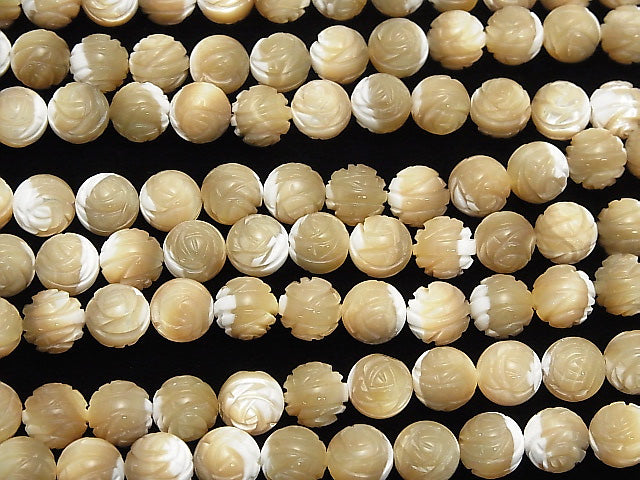 Mother of Pearl MOP AAA Beige Round Rose Cut 10mm half or 1strand beads (aprx.15inch / 37cm)