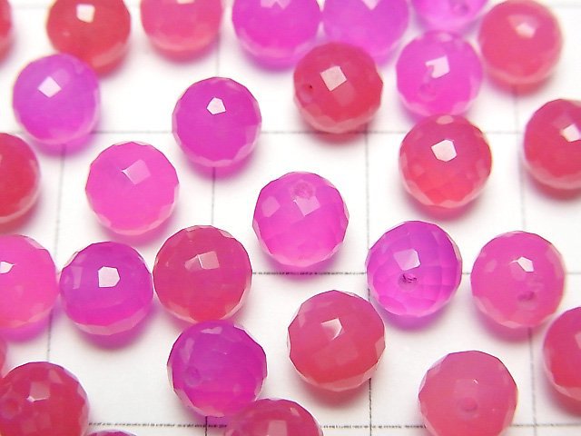 Fuchsia Pink Chalcedony AAA Half Drilled Hole Faceted Round 6mm 5pcs $4.79!