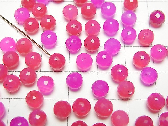 Fuchsia Pink Chalcedony AAA Half Drilled Hole Faceted Round 6mm 5pcs $4.79!