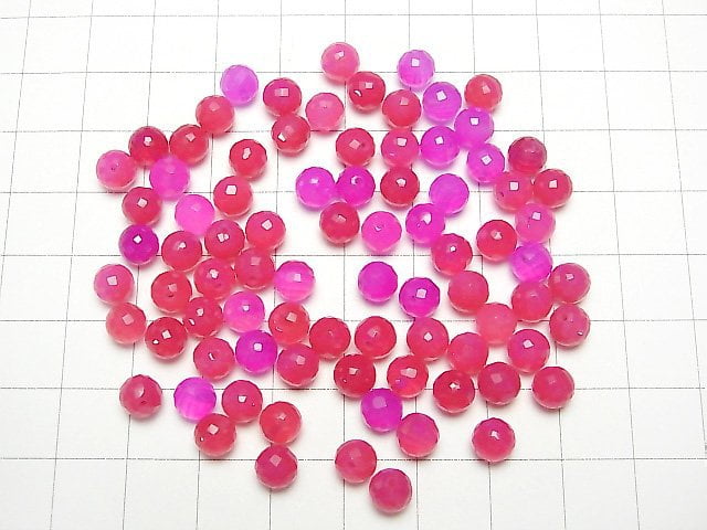 Fuchsia Pink Chalcedony AAA Half Drilled Hole Faceted Round 6mm 5pcs $4.79!