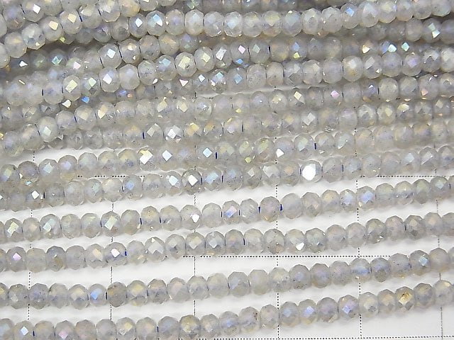 [Video] High Quality! 1strand $8.79! Labradorite AA ++ Faceted Button Rondelle 3x3x2mm coating 1strand beads (aprx.15inch / 38cm)