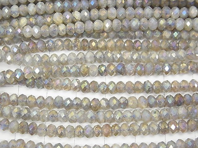 High Quality! 1strand $9.79! Labradorite AA ++ Faceted Button Rondelle 4x4x2.5mm coating 1strand beads (aprx.14inch / 35cm)