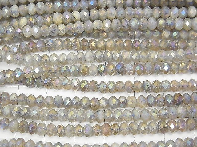 High Quality! 1strand $9.79! Labradorite AA ++ Faceted Button Roundel 4x4x2.5mm coating 1strand beads (aprx.14inch / 35cm)