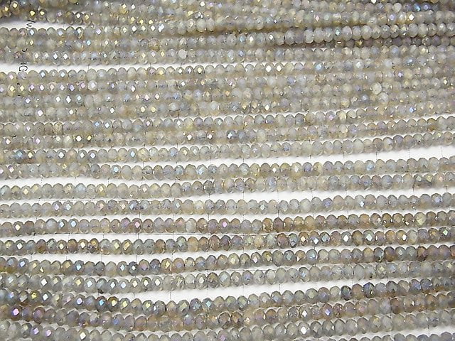 High Quality! 1strand $9.79! Labradorite AA ++ Faceted Button Rondelle 4x4x2.5mm coating 1strand beads (aprx.14inch / 35cm)