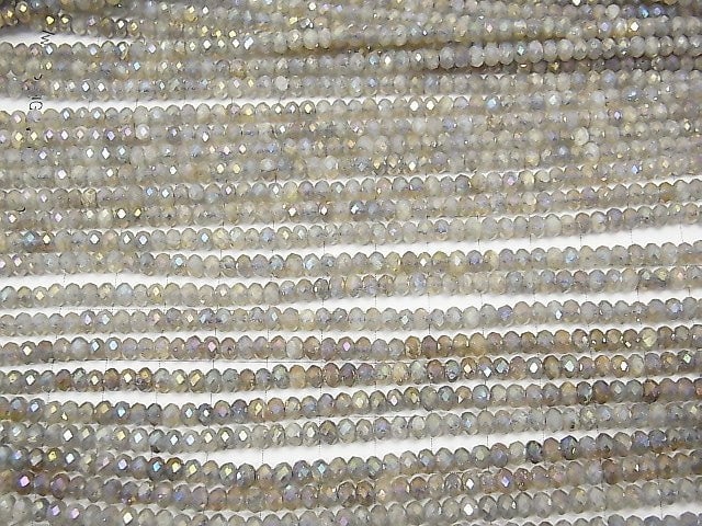 High Quality! 1strand $9.79! Labradorite AA ++ Faceted Button Roundel 4x4x2.5mm coating 1strand beads (aprx.14inch / 35cm)