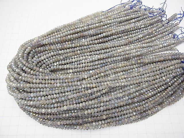 High Quality! 1strand $9.79! Labradorite AA ++ Faceted Button Roundel 4x4x2.5mm coating 1strand beads (aprx.14inch / 35cm)