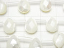 Mother of Pearl MOP Faceted Pear Shape 9x7mm White 1strand beads (aprx.15inch / 36cm)