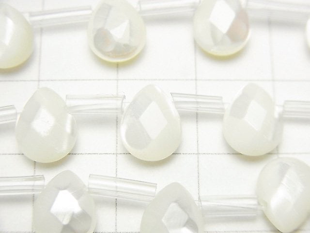 Mother of Pearl MOP Faceted Pear Shape 9x7mm White 1strand beads (aprx.15inch / 36cm)