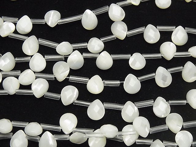 Mother of Pearl MOP Faceted Pear Shape 9x7mm White 1strand beads (aprx.15inch / 36cm)