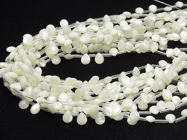 Mother of Pearl MOP Faceted Pear Shape 9x7mm White 1strand beads (aprx.15inch / 36cm)