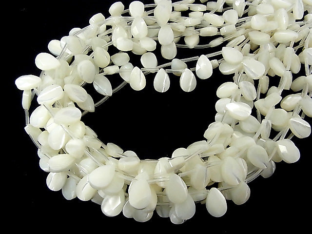 [Video] Mother of Pearl MOP White Faceted Pear Shape 12x8mm half or 1strand beads (aprx.15inch/36cm)