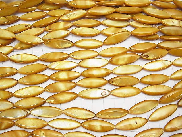 [Video] Gold color Shell Marquise 30x10x4mm 1strand beads (aprx.14inch / 34cm)