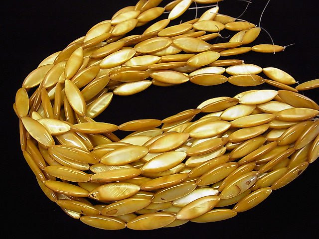 [Video] Gold color Shell Marquise 30x10x4mm 1strand beads (aprx.14inch / 34cm)