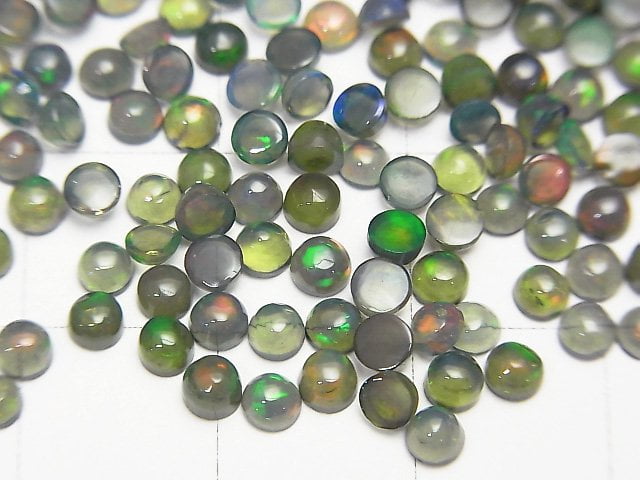 [Video] High Quality Black Opal AAA Round Cabochon 3x3mm 10pcs