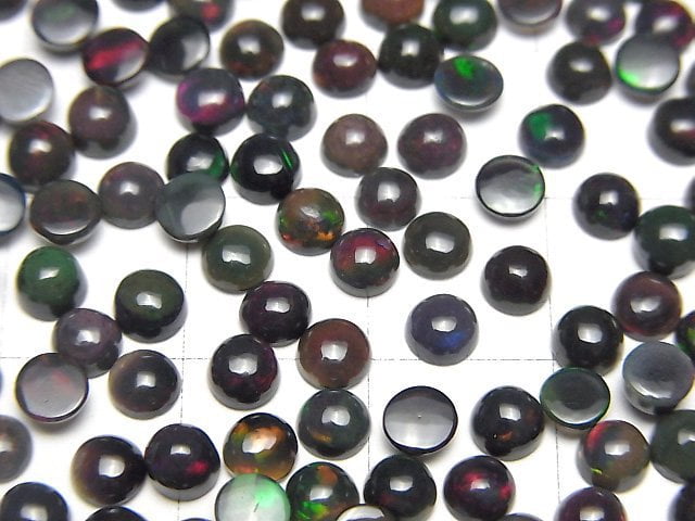 [Video] High Quality Black Opal AAA Round Cabochon 4x4mm 5pcs