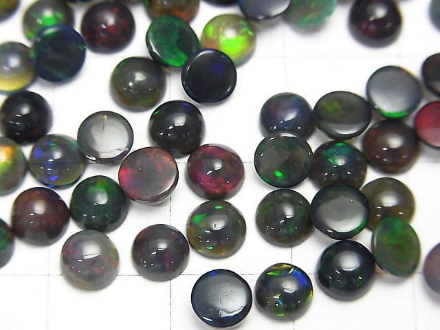 [Video] High Quality Black Opal AAA Round Cabochon 5x5mm 4pcs