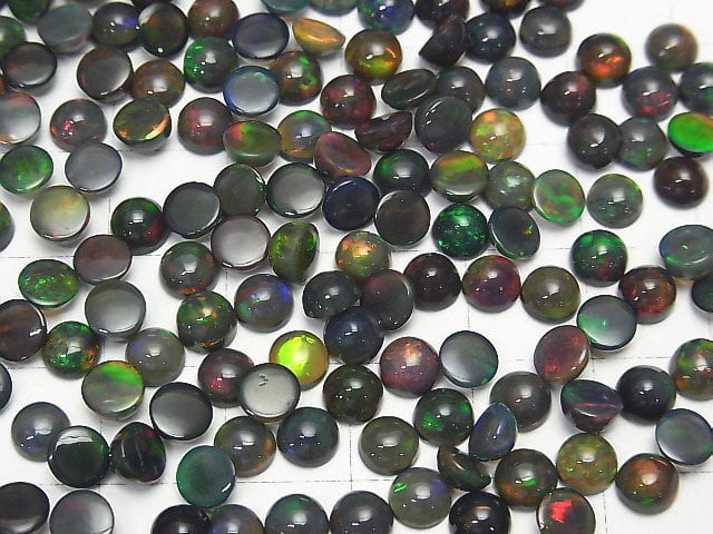 [Video] High Quality Black Opal AAA Round Cabochon 5x5mm 4pcs