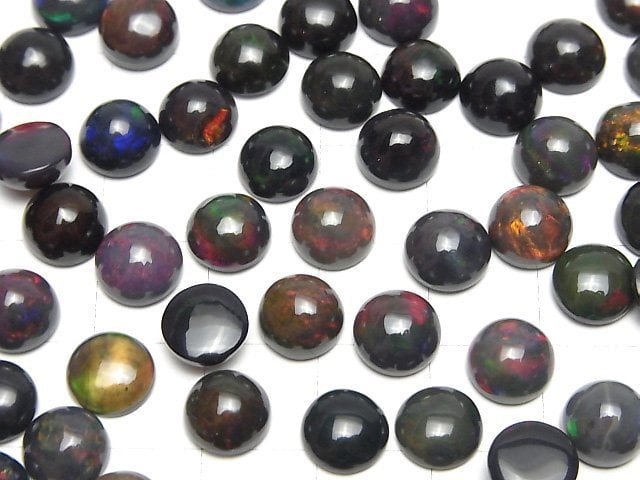 [Video]High Quality Black Opal AAA- Round Cabochon 8x8mm 2pcs