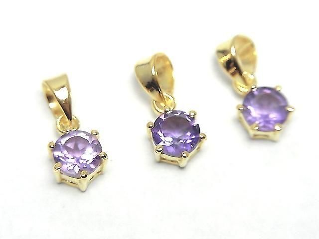 [Video] High Quality Amethyst AAA Round Faceted 7x6mm Pendant 18KGP