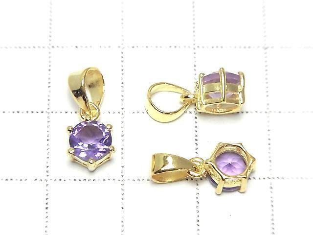 [Video] High Quality Amethyst AAA Round Faceted 7x6mm Pendant 18KGP