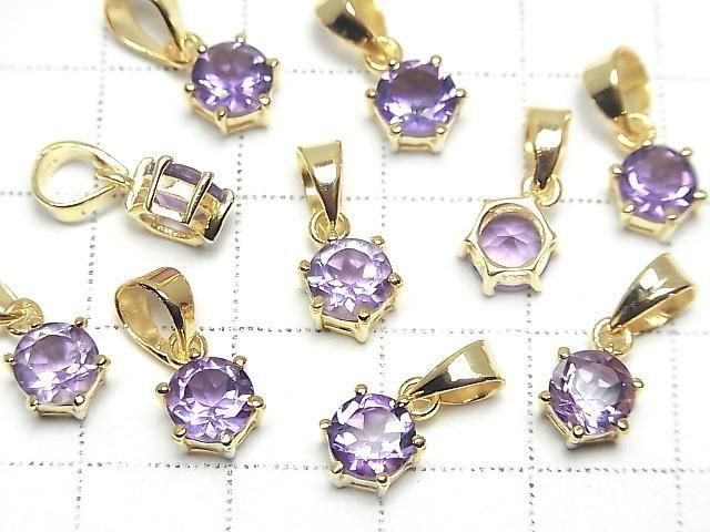[Video] High Quality Amethyst AAA Round Faceted 7x6mm Pendant 18KGP