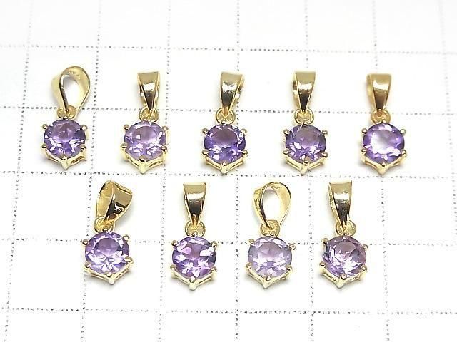 [Video] High Quality Amethyst AAA Round Faceted 7x6mm Pendant 18KGP