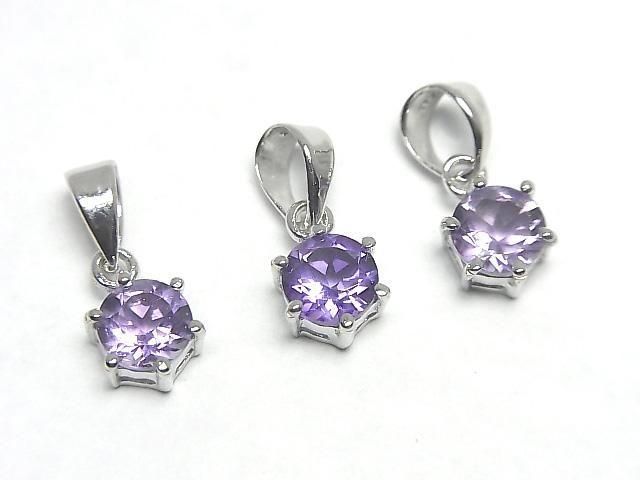 [Video] High Quality Amethyst AAA Round Faceted 7x6mm Pendant Silver925