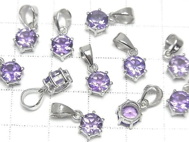 [Video] High Quality Amethyst AAA Round Faceted 7x6mm Pendant Silver925