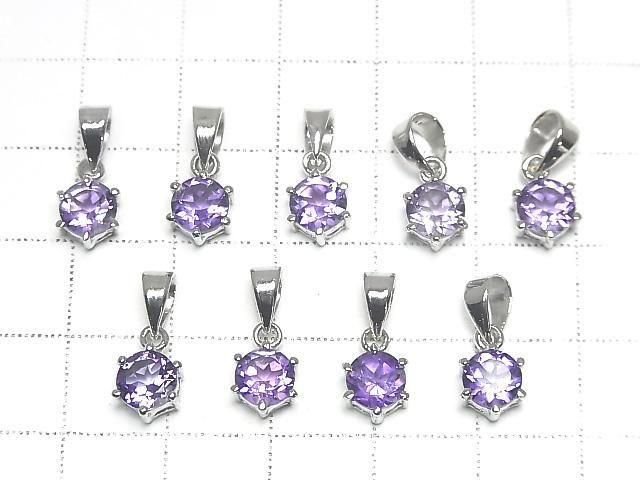 [Video] High Quality Amethyst AAA Round Faceted 7x6mm Pendant Silver925