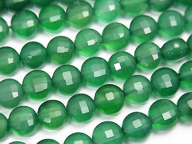 High Quality! Green Onyx AAA Faceted Coin 6x6x4mm 1strand beads (aprx.15inch/37cm)
