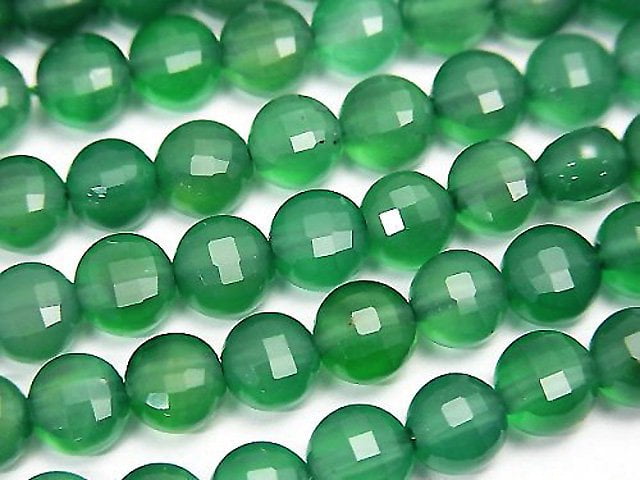 High Quality! 1strand $7.79! Green Onyx AAA Faceted Coin 6x6x4mm 1strand (aprx.15inch / 37cm)