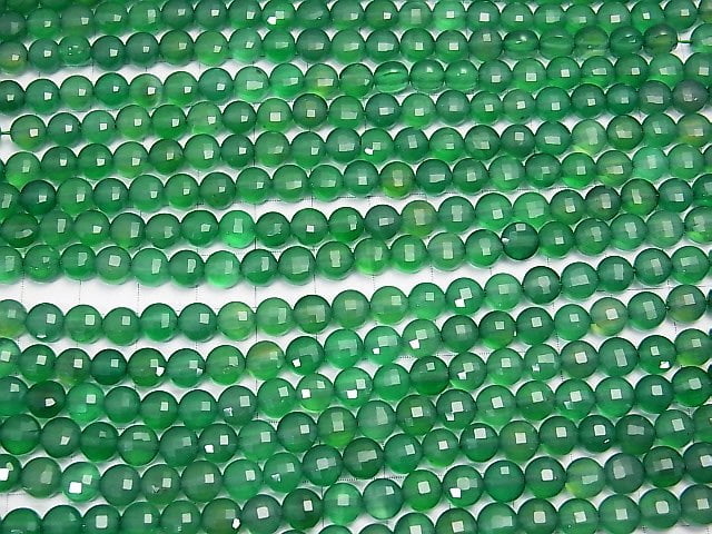 High Quality! 1strand $7.79! Green Onyx AAA Faceted Coin 6x6x4mm 1strand (aprx.15inch / 37cm)