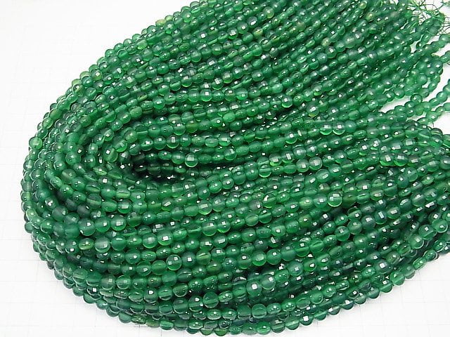 High Quality! 1strand $7.79! Green Onyx AAA Faceted Coin 6x6x4mm 1strand (aprx.15inch / 37cm)