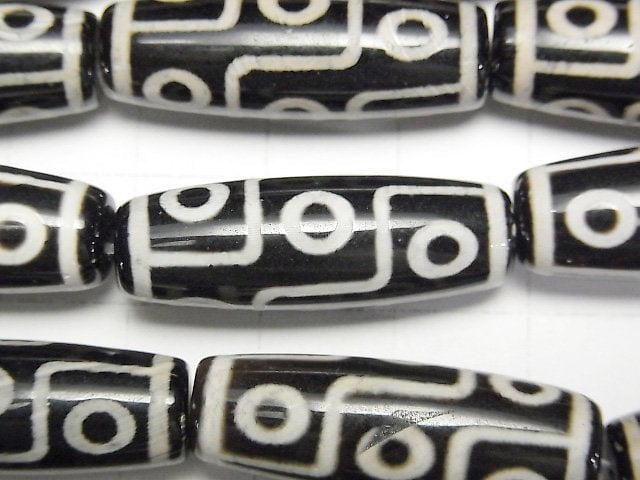 [Video]dZi Beads Rice 30x10x10mm Black x Beige 1strand beads (aprx.9inch/24cm)
