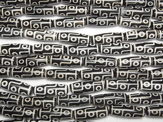 [Video]dZi Beads Rice 30x10x10mm Black x Beige 1strand beads (aprx.9inch/24cm)