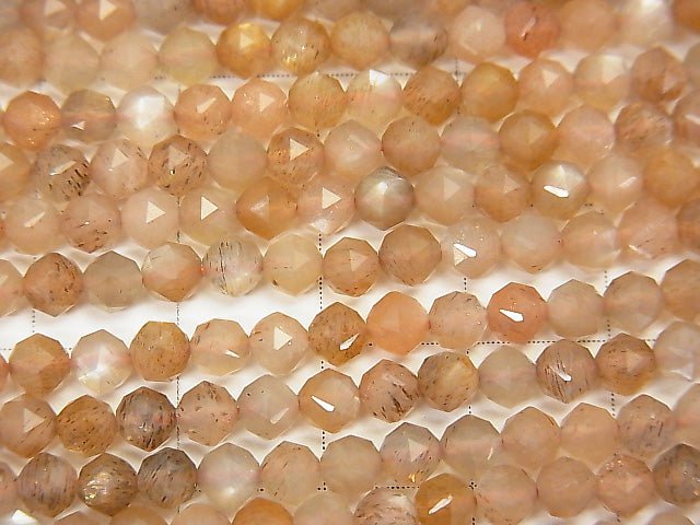 High Quality! Silver & Golden Sheen Orange Moonstone AAA Star Faceted Round 4mm 1strand beads (aprx.15inch / 37cm)