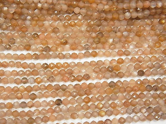 High Quality! Silver & Golden Sheen Orange Moonstone AAA Star Faceted Round 4mm 1strand beads (aprx.15inch / 37cm)