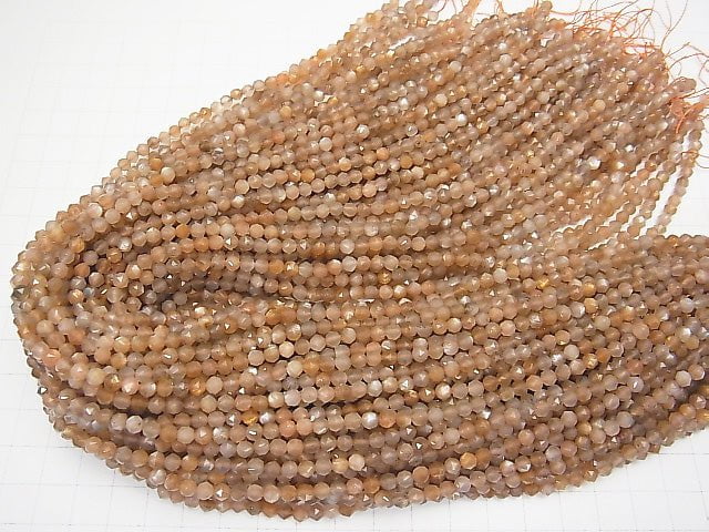 High Quality! Silver & Golden Sheen Orange Moonstone AAA Star Faceted Round 4mm 1strand beads (aprx.15inch / 37cm)