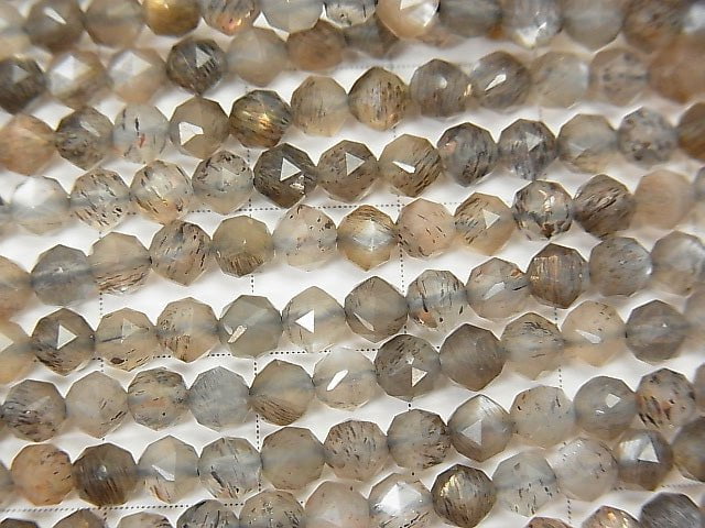 High Quality! Silver & Golden Sheen Gray Moonstone AAA Star Faceted Round 4mm 1strand beads (aprx.15inch / 37cm)