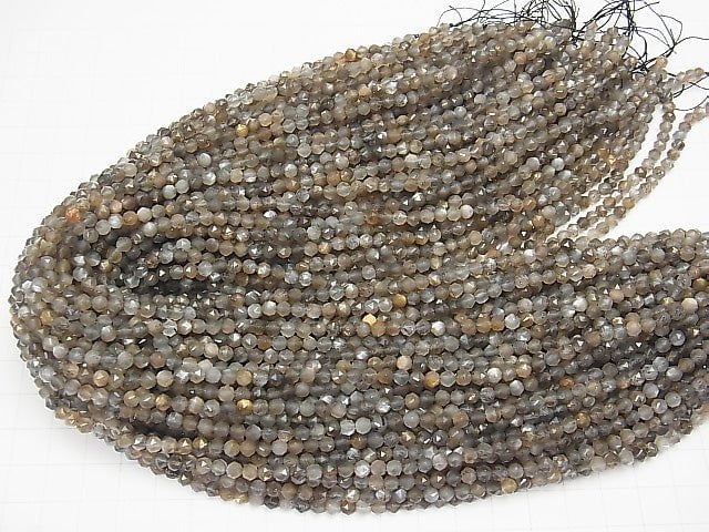 High Quality! Silver & Golden Sheen Gray Moonstone AAA Star Faceted Round 4mm 1strand beads (aprx.15inch / 37cm)