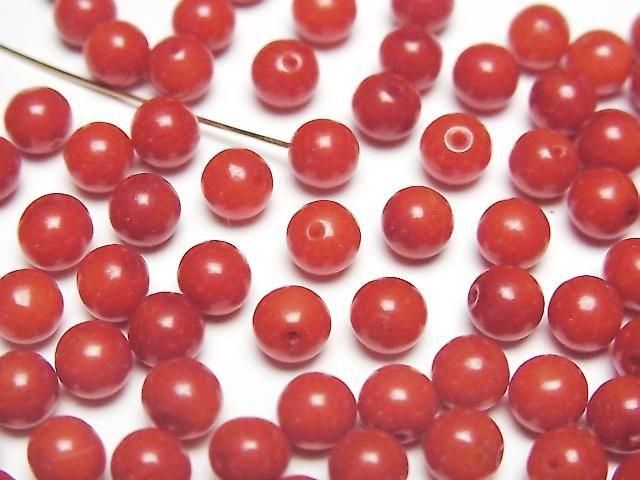 [Video] Red Coral (Dyed) Half Drilled Hole Round 5mm 10pcs
