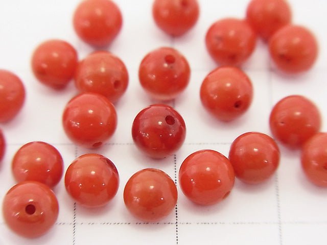 [Video] Red Coral (Dyed) Half Drilled Hole Round 5-5.5mm 10pcs