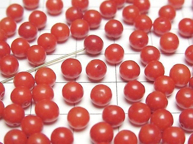 [Video] Red Coral (Dyed) Half Drilled Hole Round 5mm 10pcs