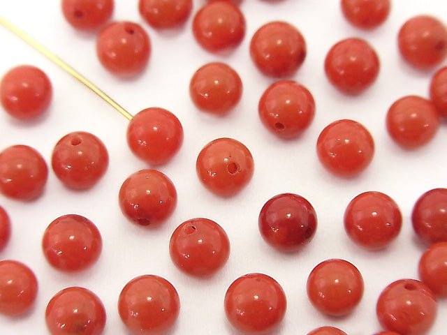 [Video] Red Coral (Dyed) Half Drilled Hole Round 5-5.5mm 10pcs