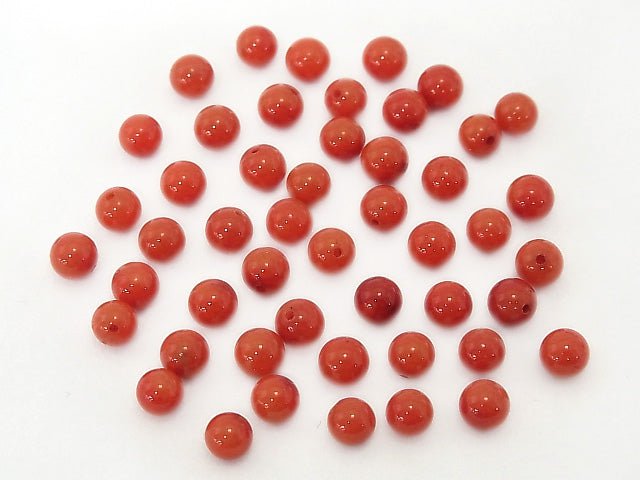 [Video] Red Coral (Dyed) Half Drilled Hole Round 5-5.5mm 10pcs