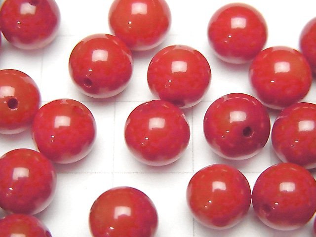 [Video]Red Coral (Dyed) Half Drilled Hole Round 8mm 4pcs